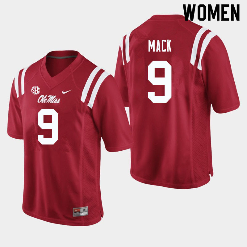 Brandon Mack Ole Miss Rebels NCAA Women's Red #9 Stitched Limited College Football Jersey FFQ6058NG